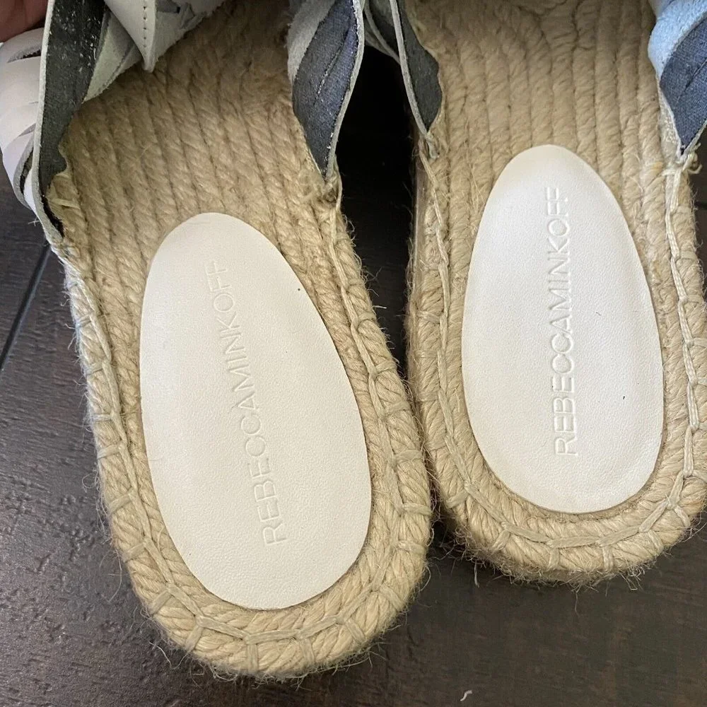 Womens REBECCA MINKOFF White Leather Espadrille Sandals Platform sz. 8